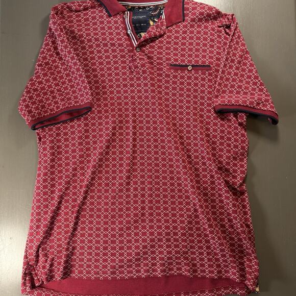 Denim And Flower Ricky Singh Red Patterned Polo 100% Cotton L - Picture 1 of 13